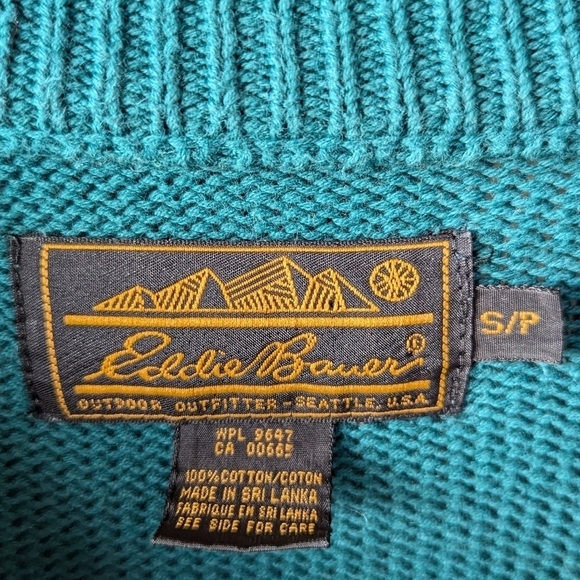 Vintage 90s Eddie Bauer 100% Cotton Green Crew Neck Sweater Small - Picture 3 of 5